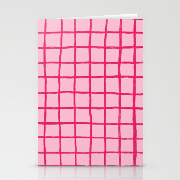 Hot Pink on Blush Checkered Grid Stationery Card Gallery Image 2
