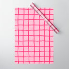 Hot Pink on Blush Checkered Grid Wrapping Paper Gallery Image 1