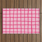 Hot Pink on Blush Checkered Grid Outdoor Rug Gallery Image 1