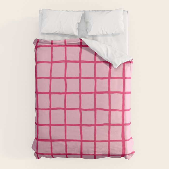 Hot Pink on Blush Checkered Grid Duvet Cover Gallery Image 6