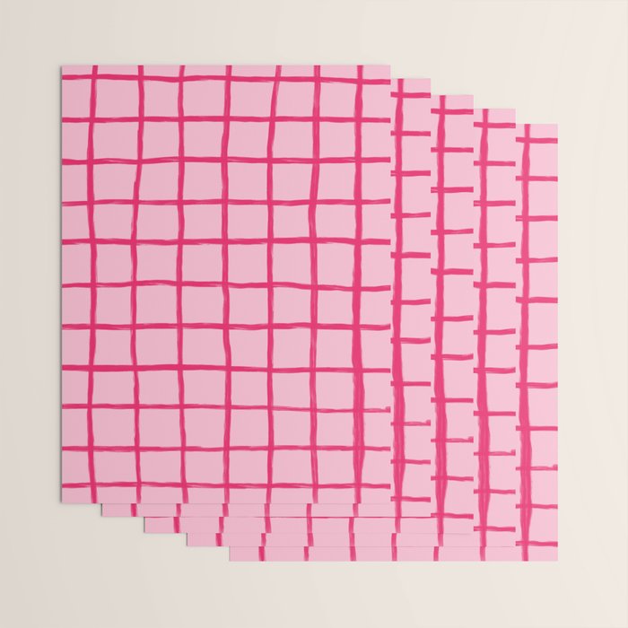 Hot Pink on Blush Checkered Grid Wrapping Paper Gallery Image 3