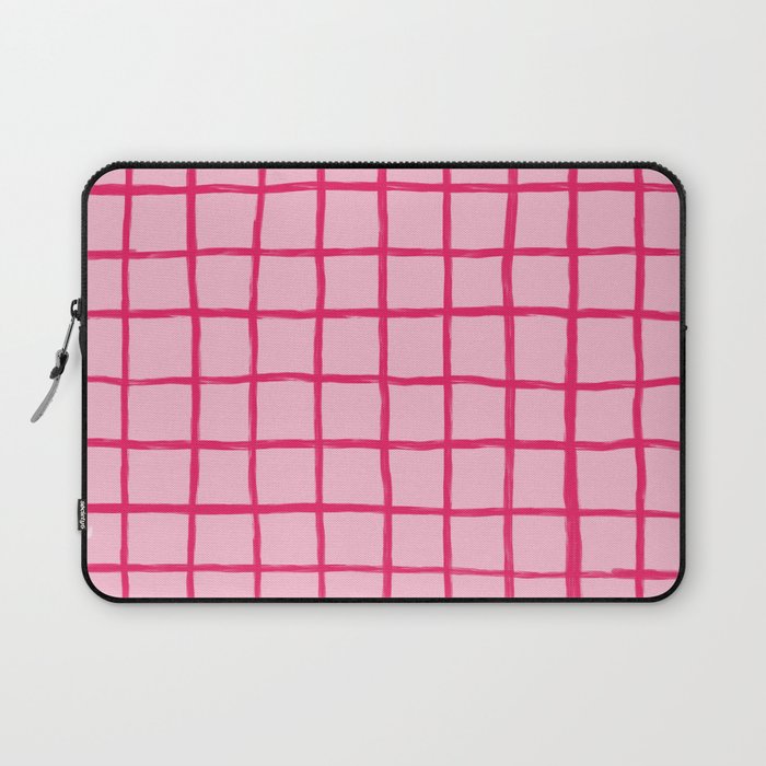 Hot Pink on Blush Checkered Grid Laptop Sleeve Gallery Image 1
