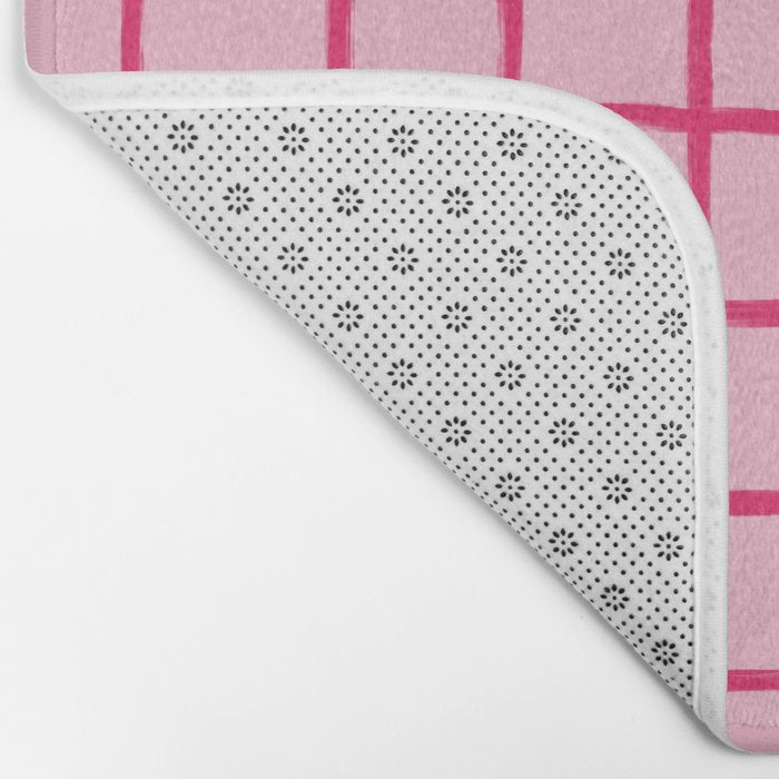 Hot Pink on Blush Checkered Grid Bath Mat Gallery Image 2