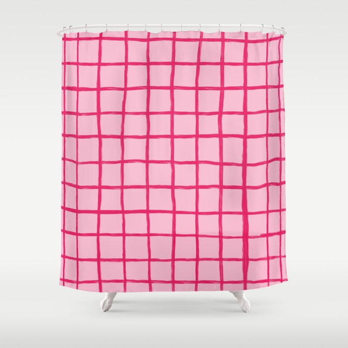 Hot Pink on Blush Checkered Grid Shower Curtain Gallery Image 1