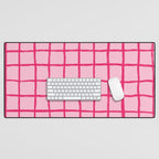 Hot Pink on Blush Checkered Grid Desk Mat Gallery Image 1
