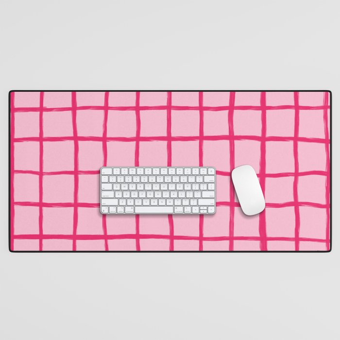 Hot Pink on Blush Checkered Grid Desk Mat Gallery Image 1