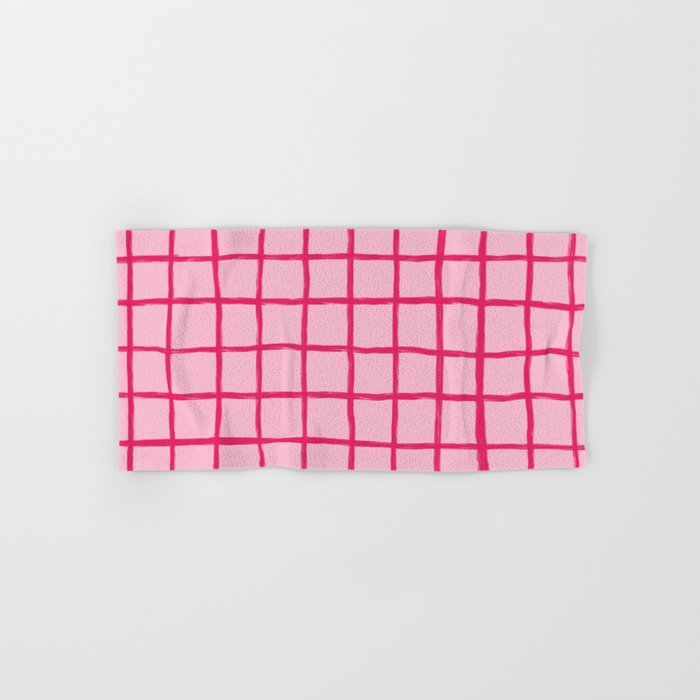 Hot Pink on Blush Checkered Grid Bath Towel Gallery Image 1