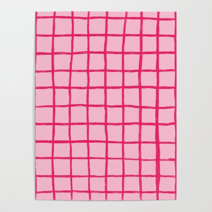 Hot Pink on Blush Checkered Grid Poster Gallery Image 4