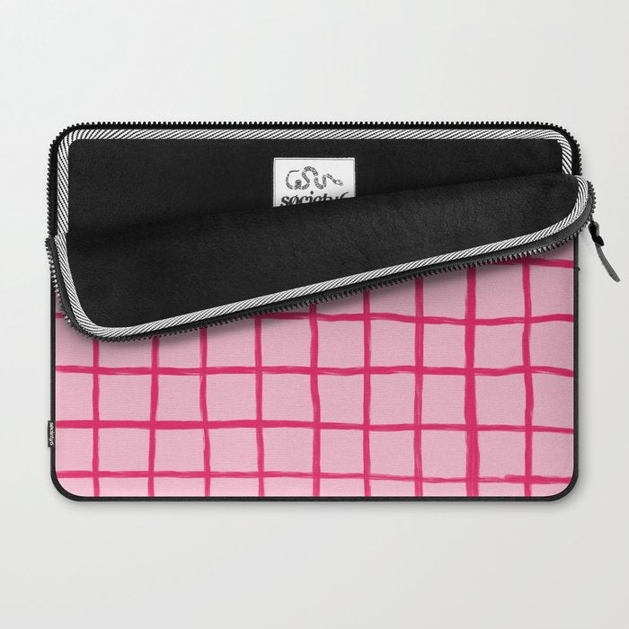 Hot Pink on Blush Checkered Grid Laptop Sleeve Gallery Image 2