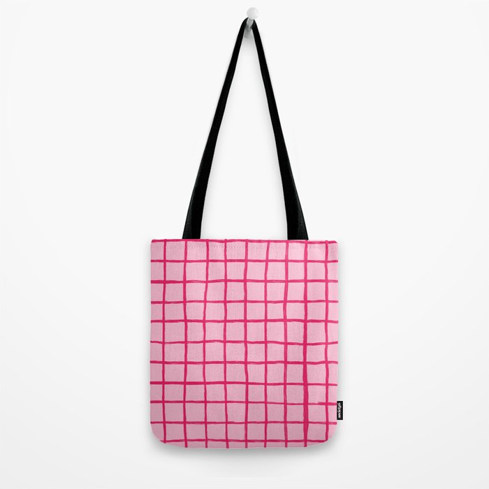 Hot Pink on Blush Checkered Grid Tote Bag Gallery Image 2