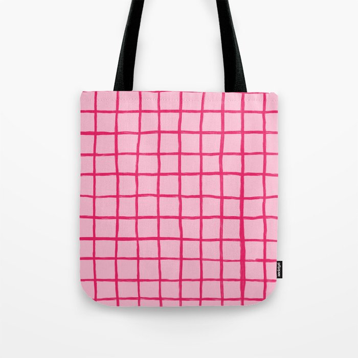 Hot Pink on Blush Checkered Grid Tote Bag Gallery Image 1