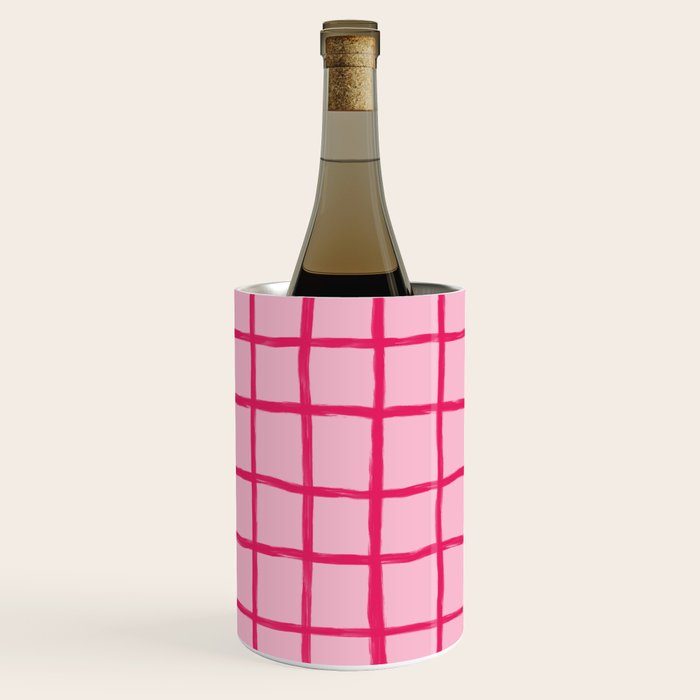 Hot Pink on Blush Checkered Grid Wine Chiller Gallery Image 3