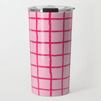 Hot Pink on Blush Checkered Grid Travel Mug Gallery Image 1