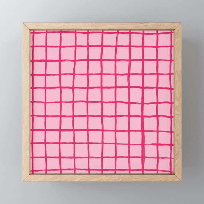 Hot Pink on Blush Checkered Grid Mini Art Print Gallery Image 1