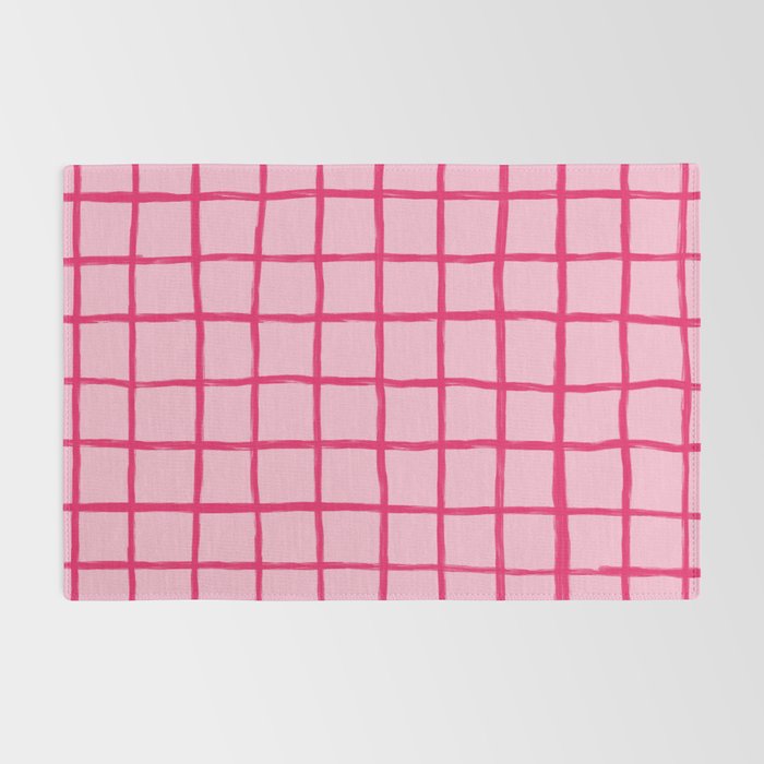 Hot Pink on Blush Checkered Grid Rug Gallery Image 2