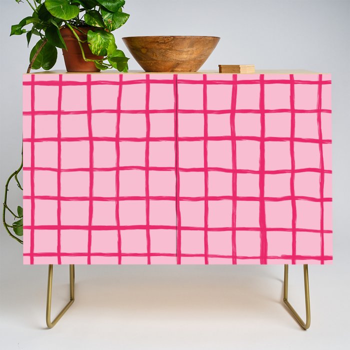 Hot Pink on Blush Checkered Grid Credenza Gallery Image 1