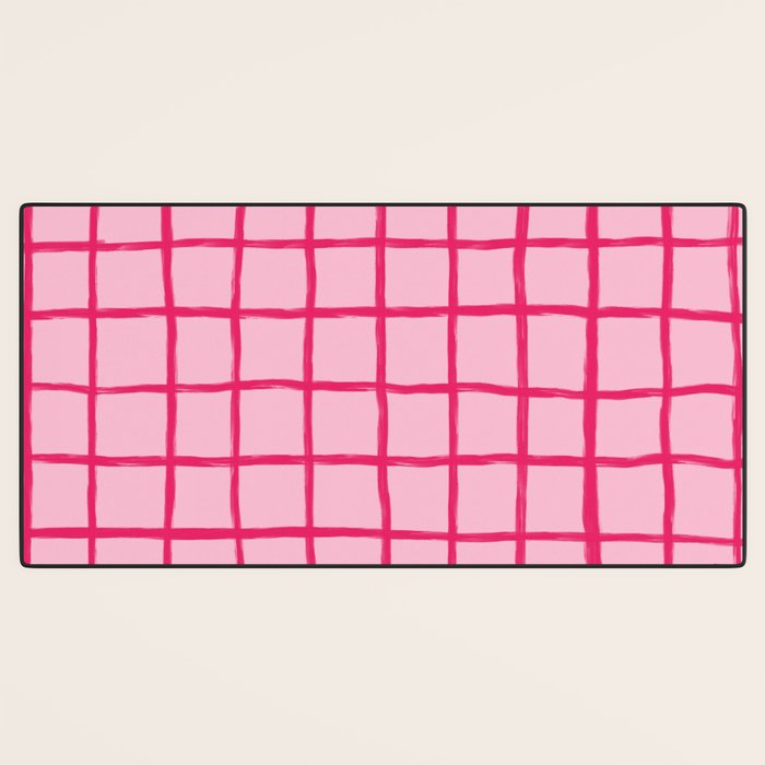 Hot Pink on Blush Checkered Grid Desk Mat Gallery Image 3