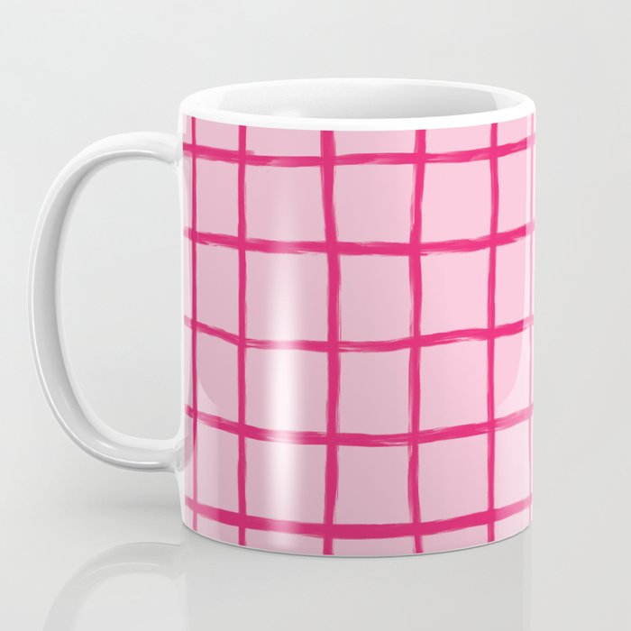 Hot Pink on Blush Checkered Grid Coffee Mug Gallery Image 3