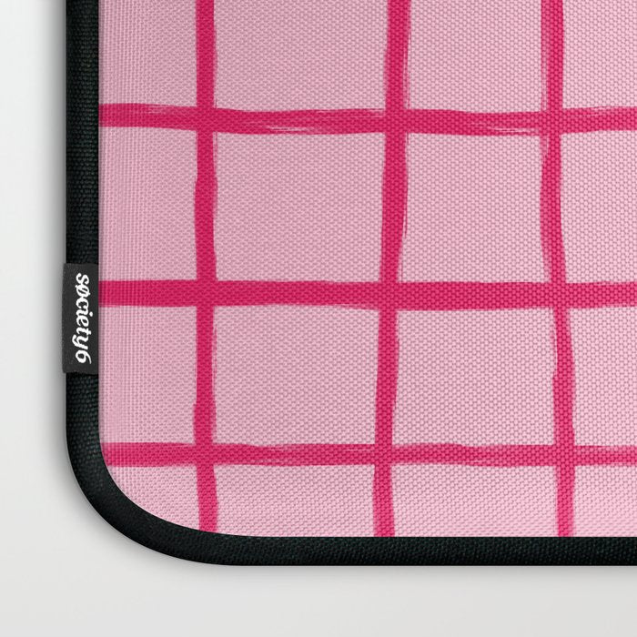 Hot Pink on Blush Checkered Grid Laptop Sleeve Gallery Image 3