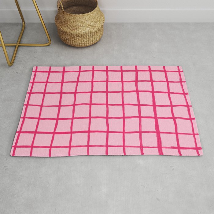 Hot Pink on Blush Checkered Grid Rug Gallery Image 1