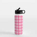 Hot Pink on Blush Checkered Grid Water Bottle Gallery Image 1