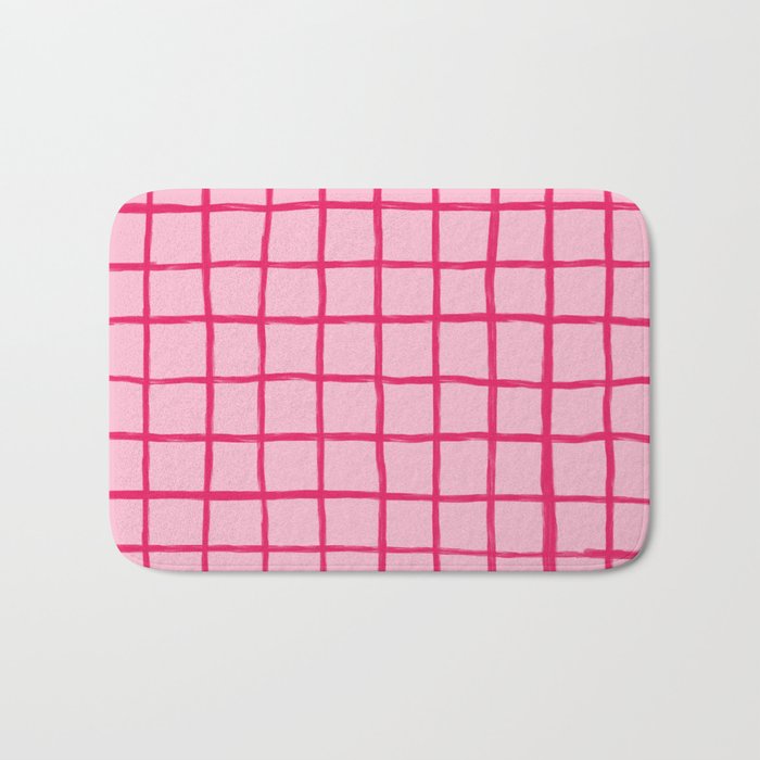 Hot Pink on Blush Checkered Grid Bath Mat Gallery Image 1