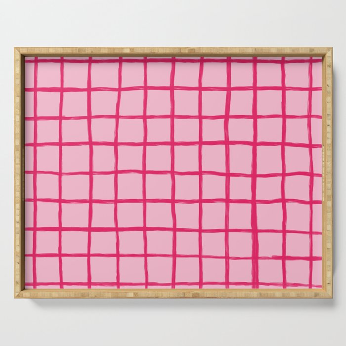 Hot Pink on Blush Checkered Grid Serving Tray Gallery Image 1