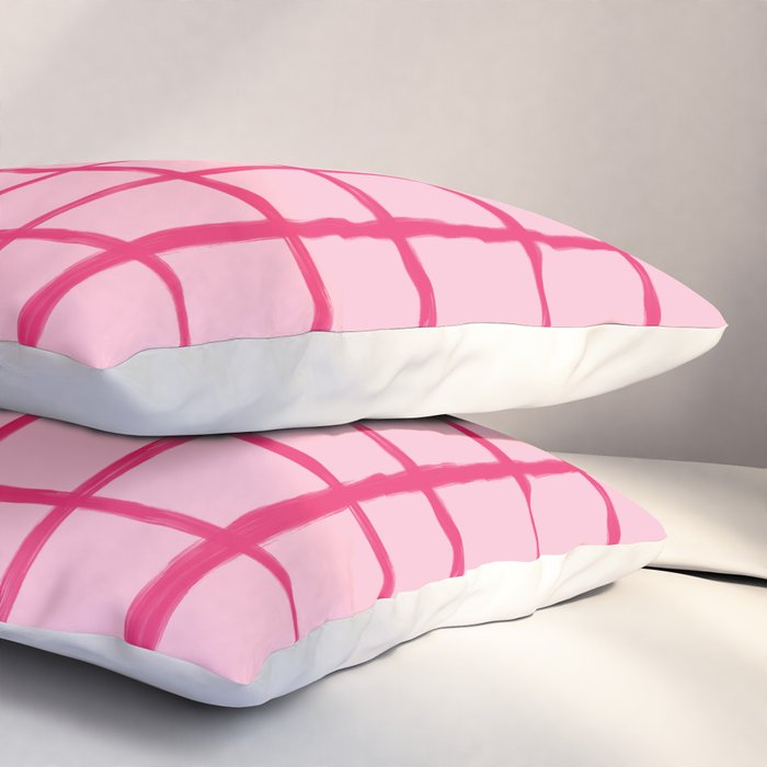 Hot Pink on Blush Checkered Grid Pillow Sham Gallery Image 3