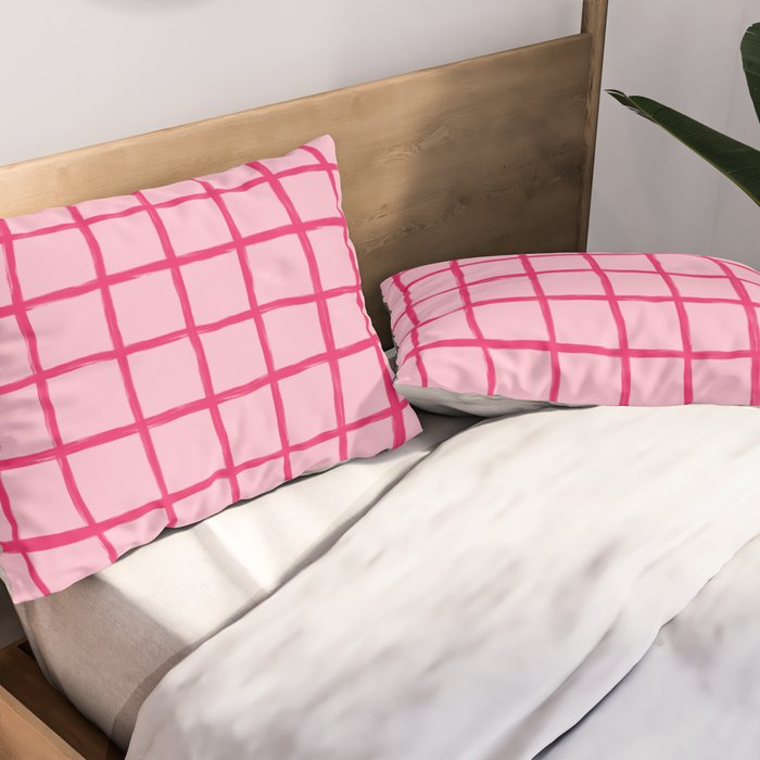 Hot Pink on Blush Checkered Grid Pillow Sham Gallery Image 2
