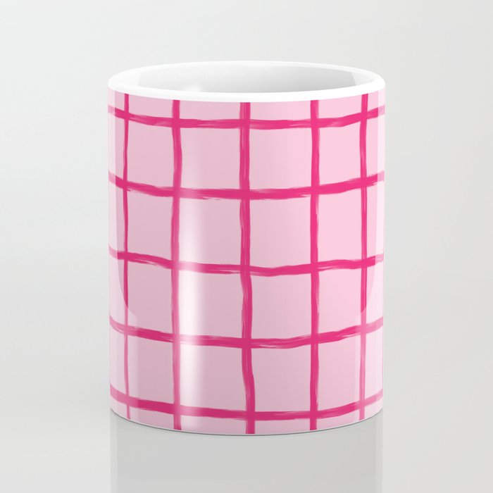 Hot Pink on Blush Checkered Grid Coffee Mug Gallery Image 4