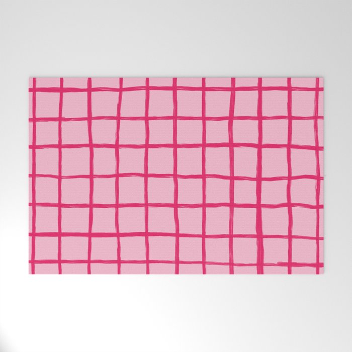 Hot Pink on Blush Checkered Grid Welcome Mat Gallery Image 1