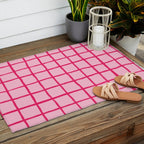 Hot Pink on Blush Checkered Grid Outdoor Rug Gallery Image 2