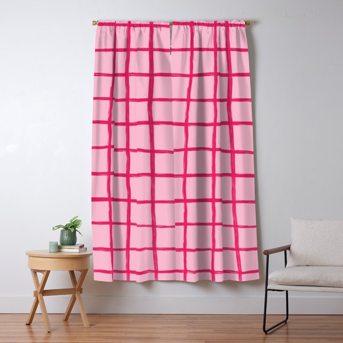 Hot Pink on Blush Checkered Grid Window Curtain Gallery Image 1