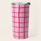 Hot Pink on Blush Checkered Grid Travel Mug Gallery Image 2