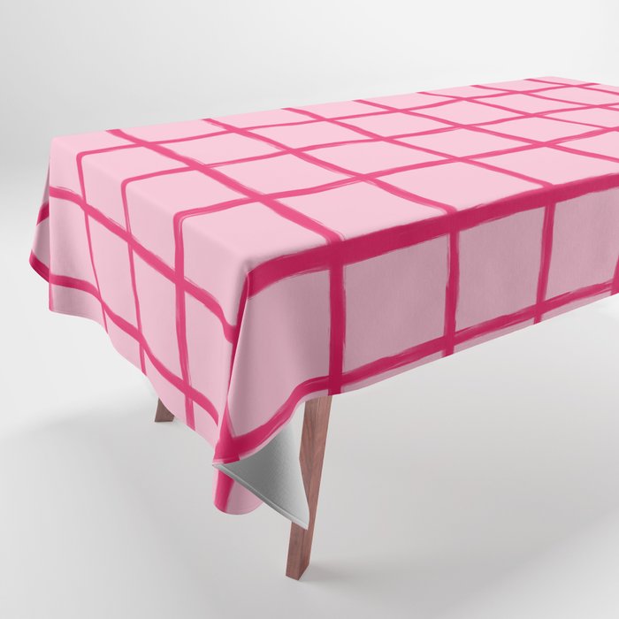 Hot Pink on Blush Checkered Grid Tablecloth Gallery Image 1