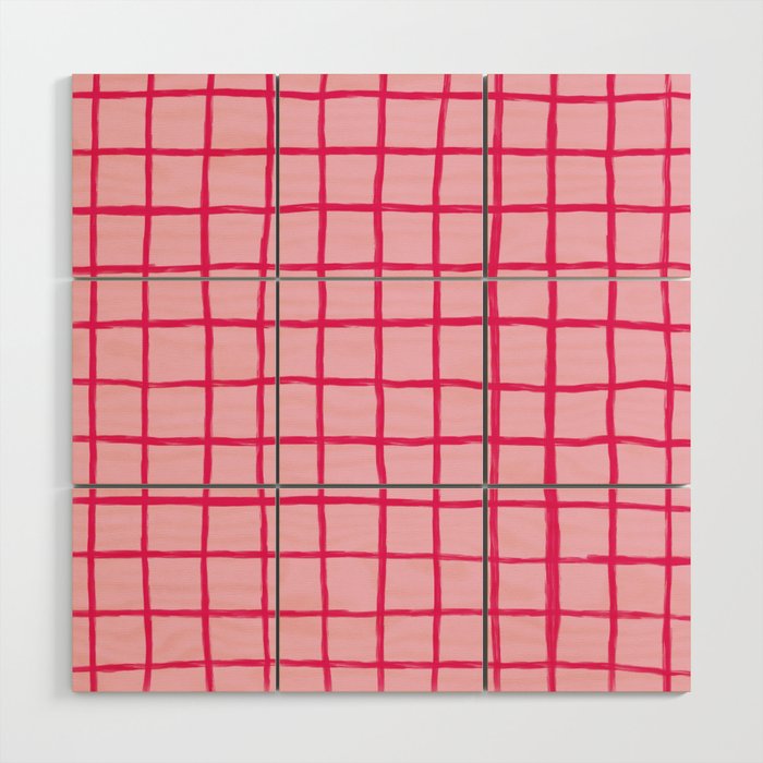 Hot Pink on Blush Checkered Grid Wood Wall Art Gallery Image 1