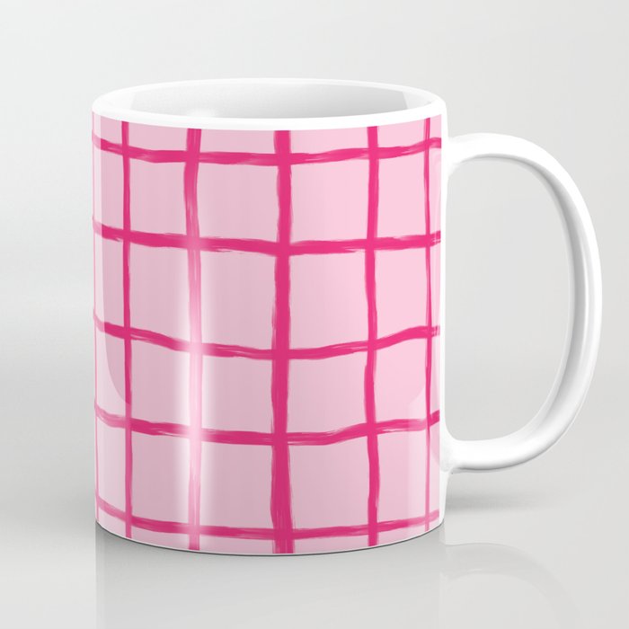 Hot Pink on Blush Checkered Grid Coffee Mug Gallery Image 1
