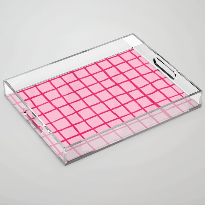 Hot Pink on Blush Checkered Grid Acrylic Tray Gallery Image 1