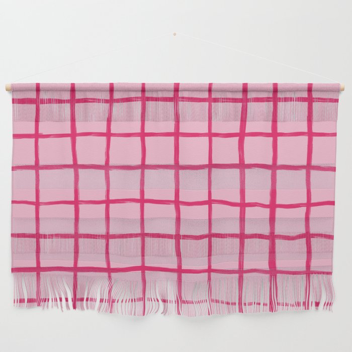 Hot Pink on Blush Checkered Grid Wall Hanging Gallery Image 1