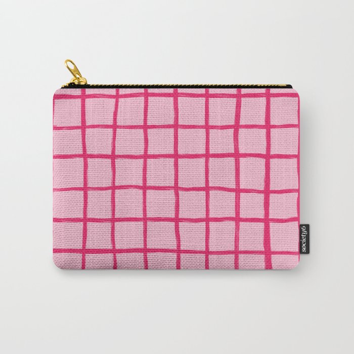 Hot Pink on Blush Checkered Grid Carry All Pouch Gallery Image 1