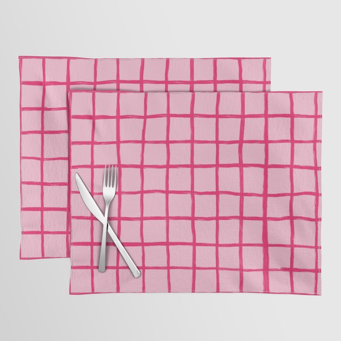 Hot Pink on Blush Checkered Grid Placemat Gallery Image 1