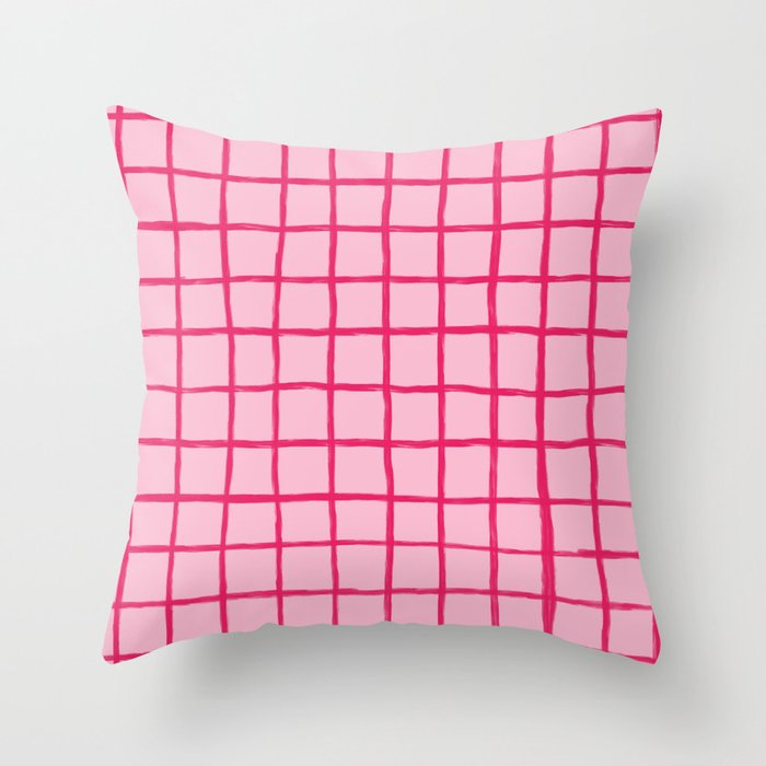 Hot Pink on Blush Checkered Grid Throw Pillow Gallery Image 6