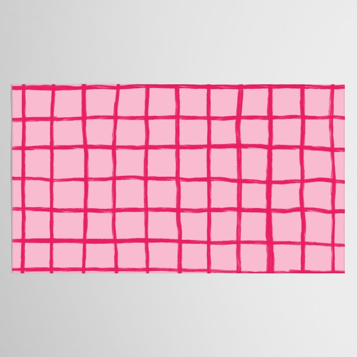 Hot Pink on Blush Checkered Grid Tablecloth Gallery Image 2