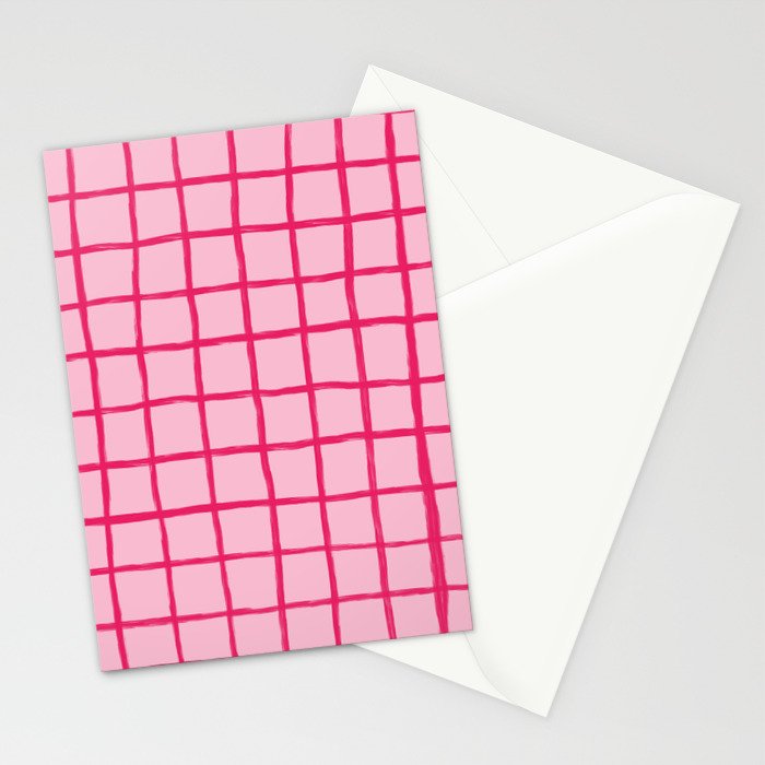 Hot Pink on Blush Checkered Grid Stationery Card Gallery Image 2