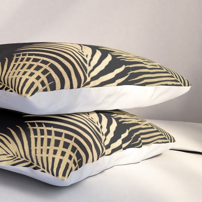 Gold Palm Leaves on Black Pillow Sham Gallery Image 3