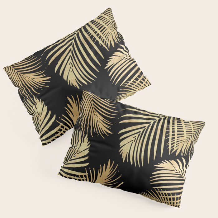 Gold Palm Leaves on Black Pillow Sham Gallery Image 3