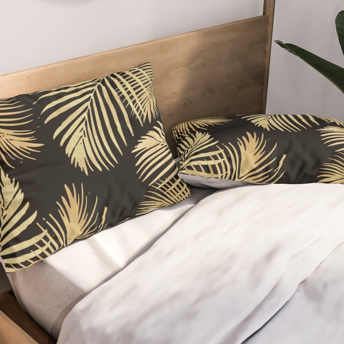 Gold Palm Leaves on Black Pillow Sham Gallery Image 2