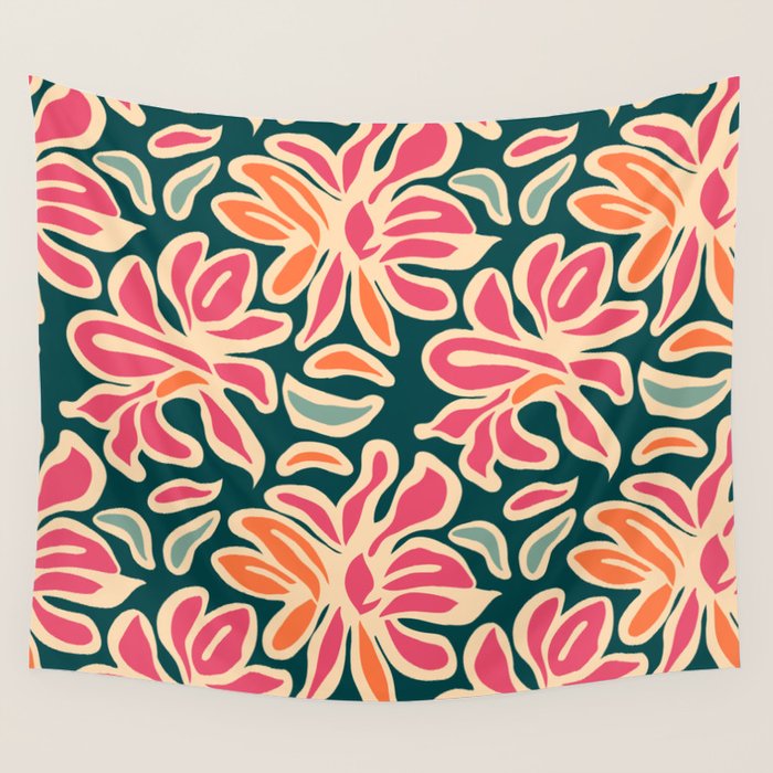 Abstract vintage flower art pattern Wall Tapestry Gallery Image 1
