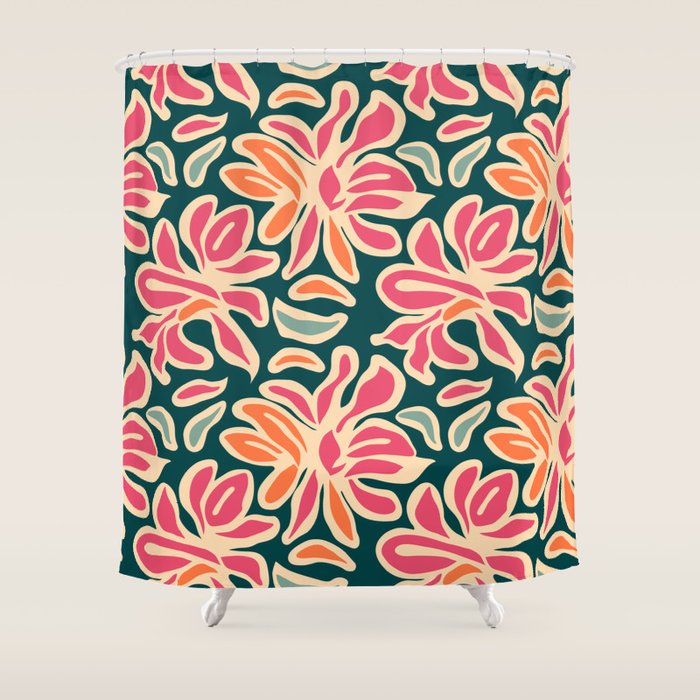 Abstract vintage flower art pattern Shower Curtain Gallery Image 1
