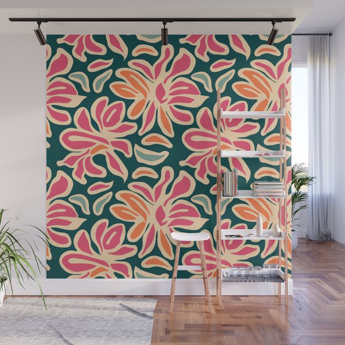 Abstract vintage flower art pattern Wall Mural Gallery Image 1